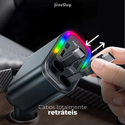 Carregador Turbo 4 em 1 Automotivo com Cabos Retráteis e Projetor Galáctico - Jetta ChargeLux™ [ESTOQUE LIMITADO]