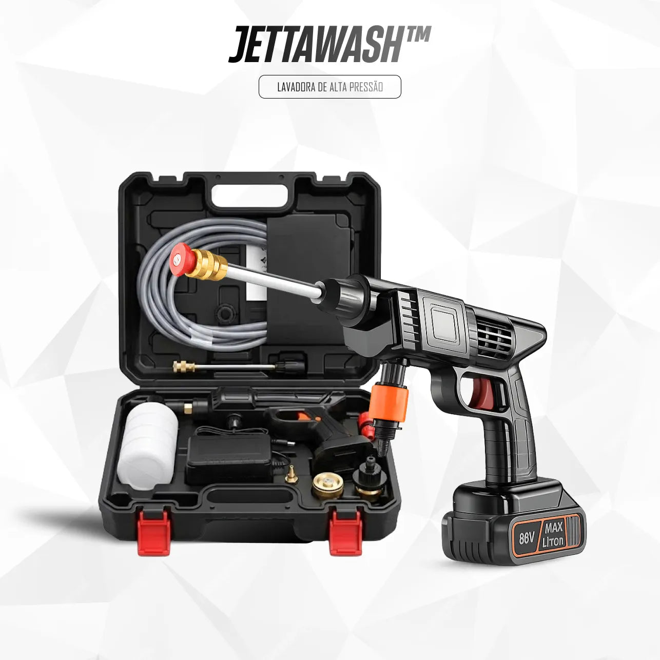 Lavadora de Alta Pressão JettaWash™ - Kit Completo Com Maleta e Bateria Recarregável (ESTOQUE LIMITADO)